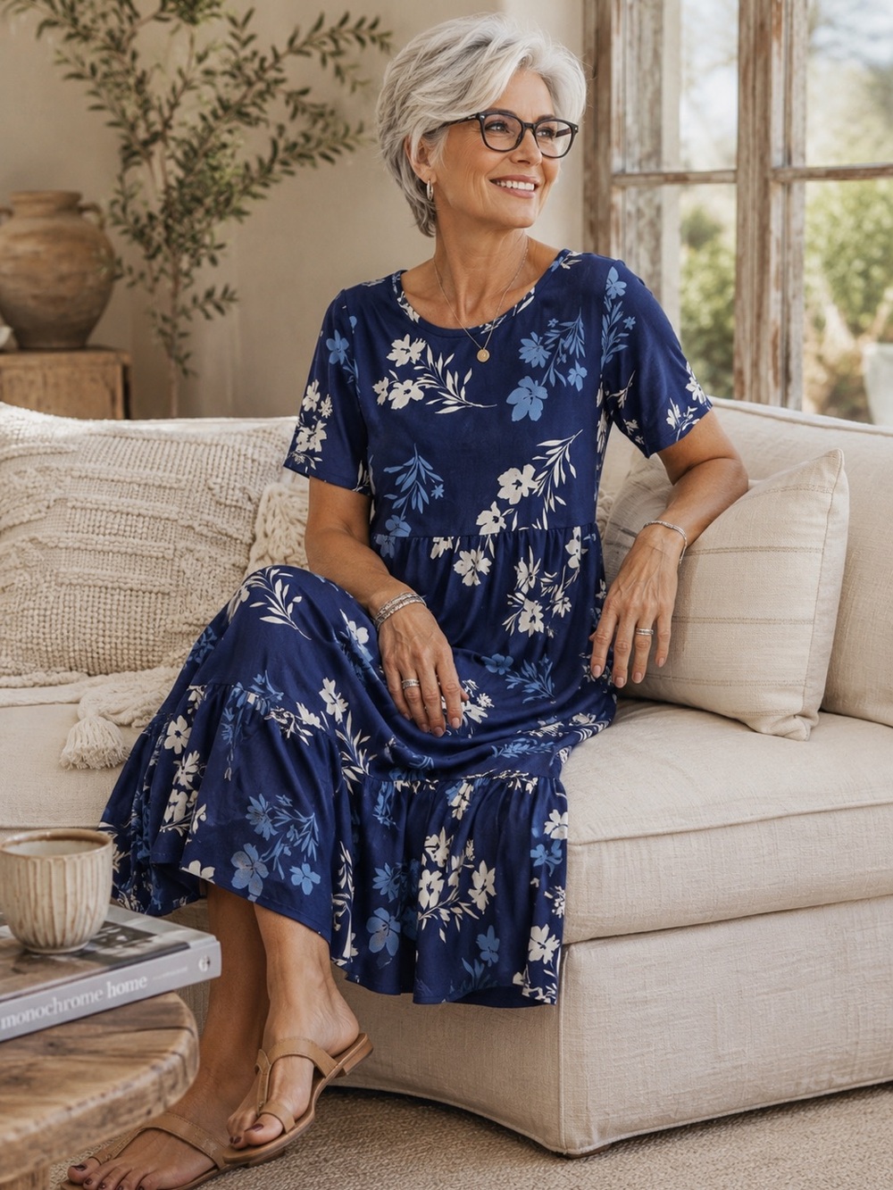 Cuddl Duds Flexwesr V neck, tiered midi dress. Like new. Casual, comfortable.